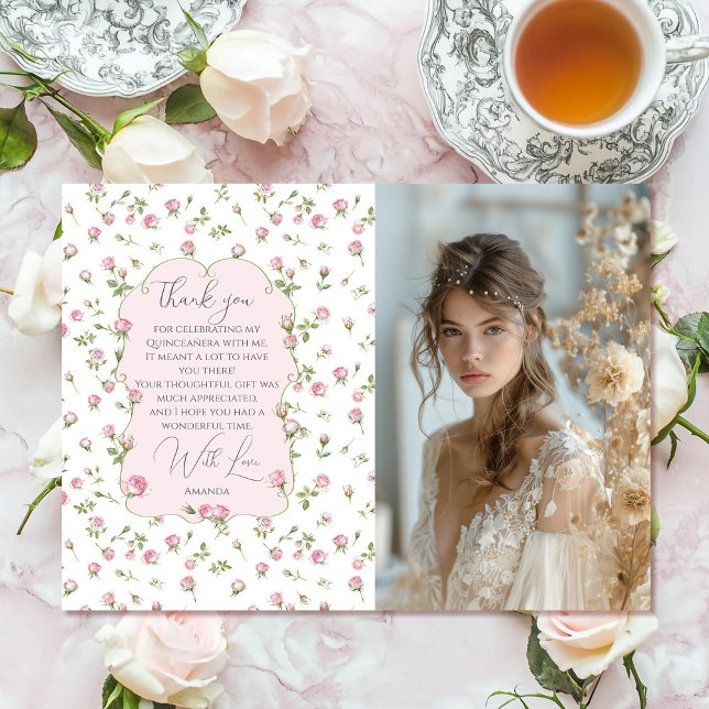 Tarjeta De Agradecimiento Quinceanera Rubor Pink Rose Cumpleaños (Subido por el creador)