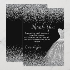 Tarjeta De Agradecimiento Quinceanera Silver Dress Faux Glitter