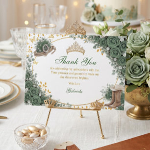 Tarjeta De Agradecimiento Quinceañera verde esmeralda occidental dorada