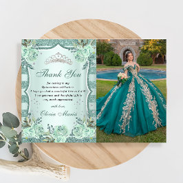 Tarjeta de agradecimiento Quinceañera Verde Real P