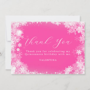 Tarjeta De Agradecimiento Quinceanera Winter Wonderland Snowflake Pink