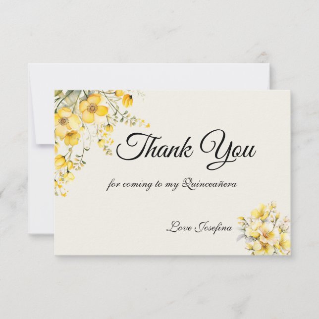 Tarjeta De Agradecimiento Quinceanera yellow gold Thank You Card (Anverso)