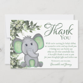 Tarjeta De Agradecimiento Quinto verde género Elefante neutro Baby Shower