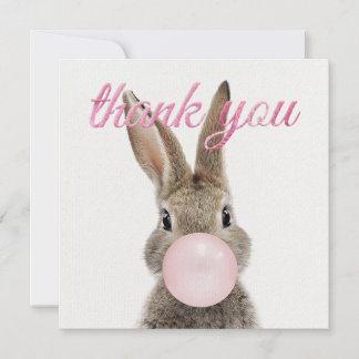 Tarjeta De Agradecimiento Rabbit Blowing Pink Bubble gum Thank you