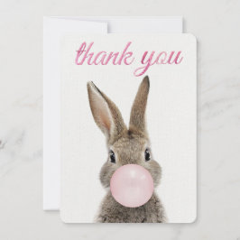 Tarjeta De Agradecimiento Rabbit Blowing Pink Bubble gum Thank you