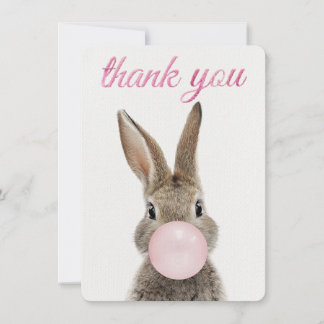 Tarjeta De Agradecimiento Rabbit Blowing Pink Bubble gum Thank you