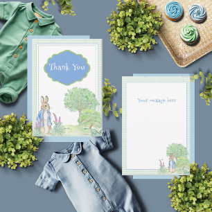 Tarjeta De Agradecimiento Rabbit Bunny Greenery Blue Baby Shower