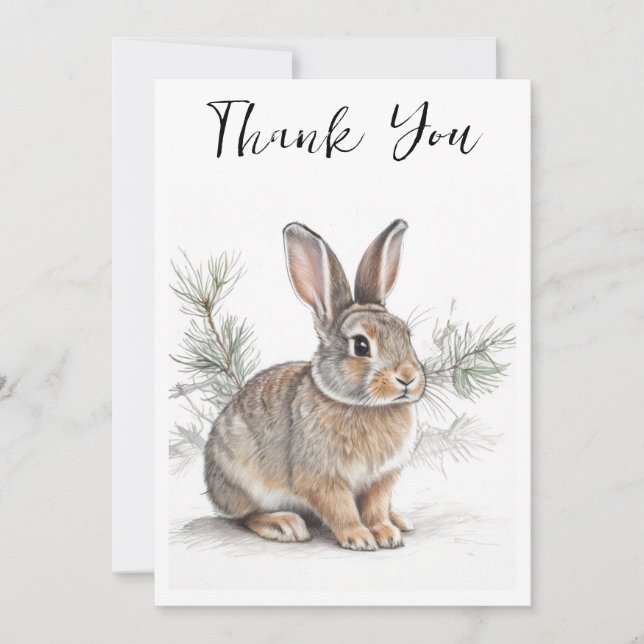 Tarjeta De Agradecimiento Rabbit with Pine  Wildlife Thank You Card (Anverso)