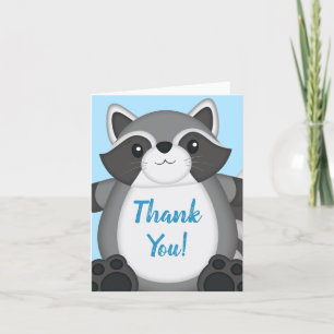Tarjeta De Agradecimiento Raccoon Baby Shower Blue