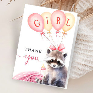 Tarjeta De Agradecimiento Raccoon Baby Shower Chica plegado rosado