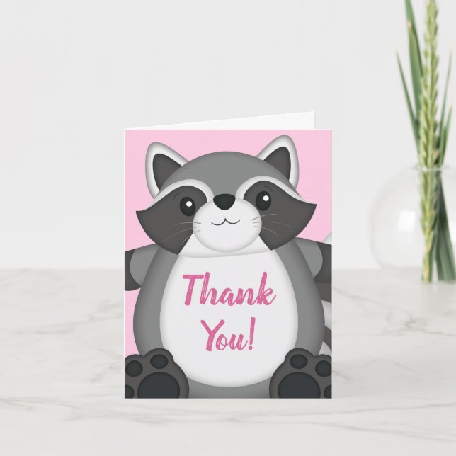 Tarjeta De Agradecimiento Raccoon Baby Shower Pink (Anverso)