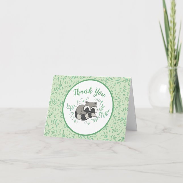 Tarjeta De Agradecimiento Raccoon Baby Shower Woodland Cute Sleeping (Anverso)