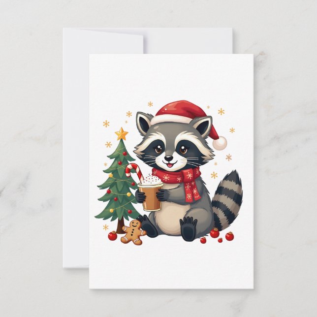 Tarjeta De Agradecimiento Raccoon Con Sombrero Santa Para Las Vacaciones De  (Anverso)