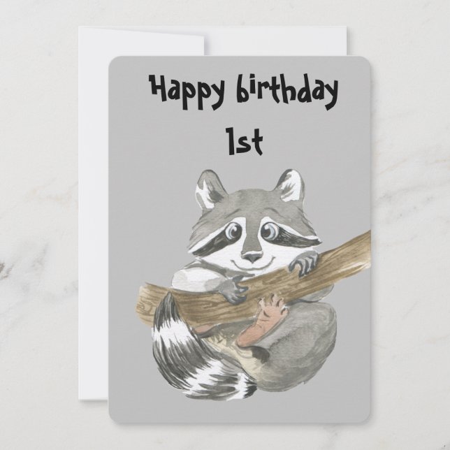 Tarjeta De Agradecimiento Raccoon feliz cumpleaños 1 (Anverso)