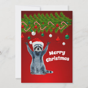 Tarjeta De Agradecimiento Raccoon gracioso con Santa hat   Navidades de rega