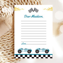 Race Car Birday Party Time Capsule Note Card
