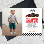 Tarjeta De Agradecimiento Racecar Rojo Personalizado de coches de carreras F<br><div class="desc">¡Esta es una tarjeta de agradecimiento para el Personalizado de la fiesta de cumpleaños de la raza roja!</div>