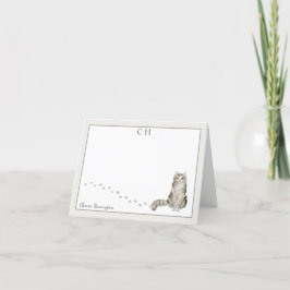 Tarjeta De Agradecimiento Ragamuffin Gato Gris Borde Monograma Nombre plegad