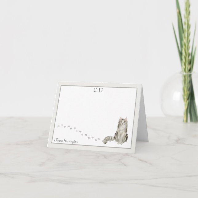 Tarjeta De Agradecimiento Ragamuffin Gato Gris Borde Monograma Nombre plegad (Anverso)