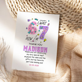 Tarjeta De Agradecimiento Rainbow 7th Birthday | “I Was 6, Now 7” Party