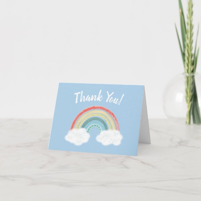 Tarjeta De Agradecimiento Rainbow Baby Shower Blue Boy (Anverso)
