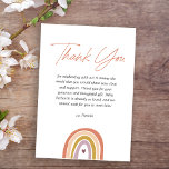 Tarjeta De Agradecimiento Rainbow Boho Peach Rubor Baby Shower<br><div class="desc">El Rubor Invitation de Rainbow Boho Peach presenta un adorable dúo de arcoiris en tonos rosa,  rubor,  melocotón,  mostaza y morado,  junto con caligrafía moderna.</div>