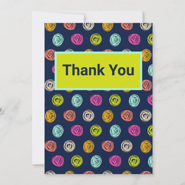 Tarjeta De Agradecimiento Rainbow Doodle Dot Confetti on Navy Wrapping Paper (Anverso)
