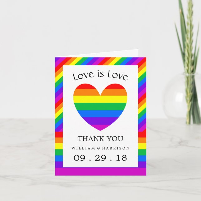 Tarjeta De Agradecimiento Rainbow Heart Love is Love Boda Gracias (Anverso)