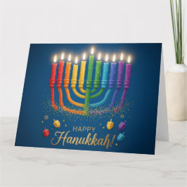 Tarjeta De Agradecimiento Rainbow Menorah Glow – Happy Hanukkah Card