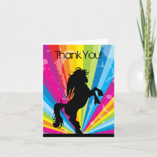 Tarjeta De Agradecimiento Rainbow Techno Silhouette Rearing Horse