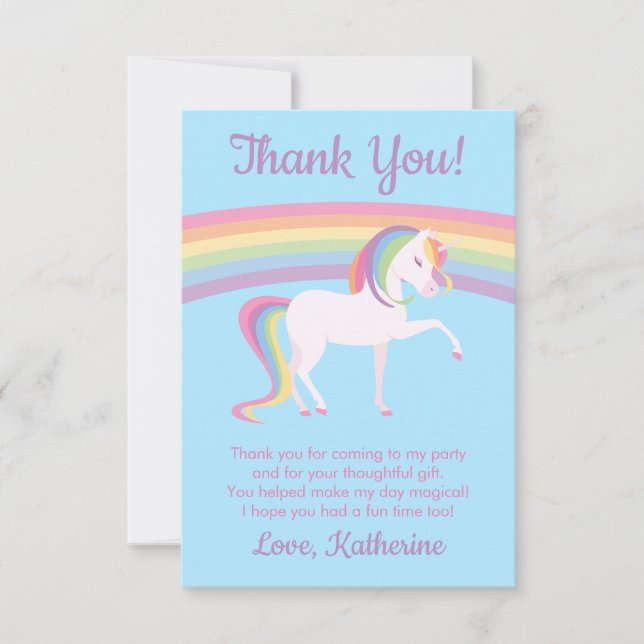 Tarjeta De Agradecimiento Rainbow Unicorn (Anverso)