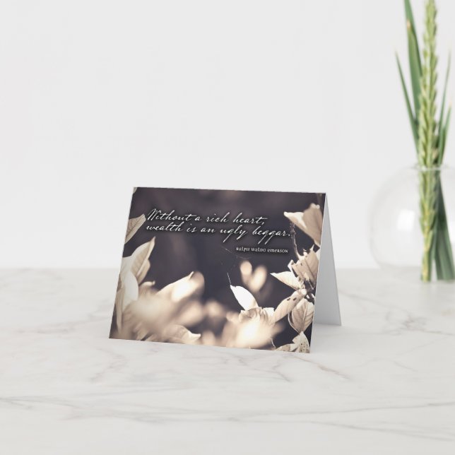 Tarjeta De Agradecimiento Ralph Waldo Emerson cita Inspiradora corazón rico (Anverso)