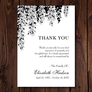 Tarjeta De Agradecimiento Rama de árbol blanco negro duelo funeral
