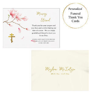 Tarjeta De Agradecimiento Rama de Flores Rosadas Delicadas Funeral Ortodoxo