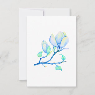 Tarjeta De Agradecimiento Rama de magnolia acuarela azul verde botánica