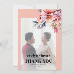 Tarjeta De Agradecimiento Rama de rododendro rosa melocotón foto boda