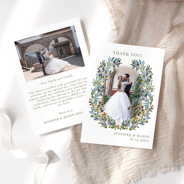 Tarjeta De Agradecimiento Ramas bohemias de olivo fueron Bodas. Foto (Subido por el creador)