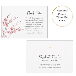 Tarjeta De Agradecimiento Ramas de Flores Rosadas Delicadas Funeral Ortodoxo