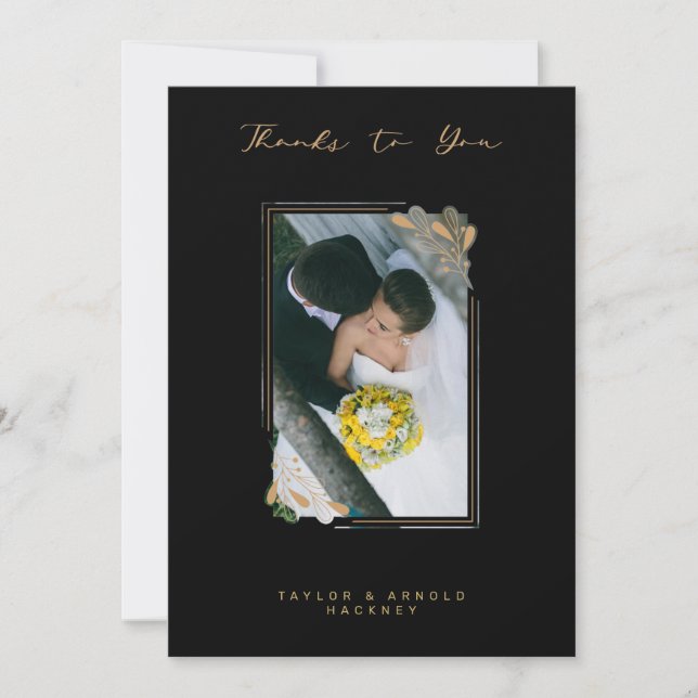 Tarjeta De Agradecimiento Ramas Doradas Falsas de Lujo Caligrafía Elegante (Anverso)