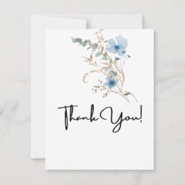 Tarjeta De Agradecimiento ramo de flores acuarela azul polvoriento rústico