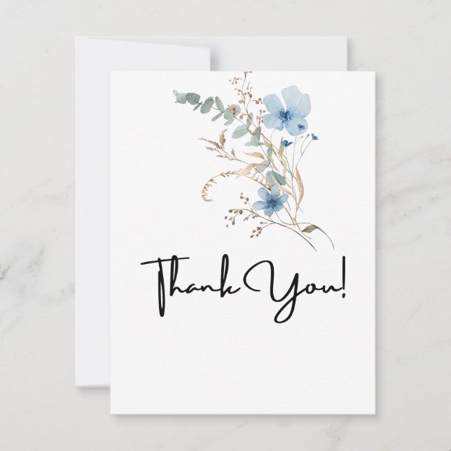 Tarjeta De Agradecimiento ramo de flores acuarela azul polvoriento rústico (Anverso)