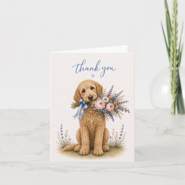 Tarjeta De Agradecimiento Ramo de flores de Labradoodle Gracias (Anverso)