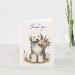 Tarjeta De Agradecimiento Ramo de flores de Old English Sheepdog Gracias