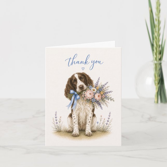 Tarjeta De Agradecimiento Ramo de flores de Springer Spaniel Gracias (Anverso)