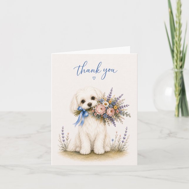 Tarjeta De Agradecimiento Ramo de flores maltesas gracias (Anverso)