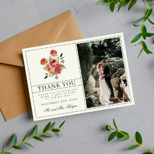 Tarjeta De Agradecimiento Ramo de flores perennes rosadas florales antiguas
