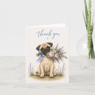 Tarjeta De Agradecimiento Ramo de flores Pug Gracias