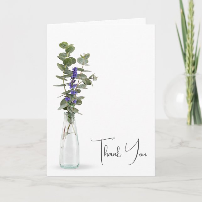 Tarjeta De Agradecimiento Ramo de flores púrpuras en botella (Anverso)