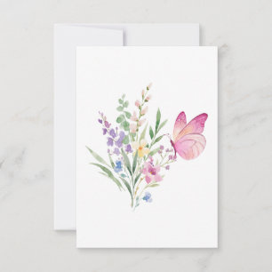 Tarjeta De Agradecimiento Ramo de flores silvestres en acuarela con mariposa