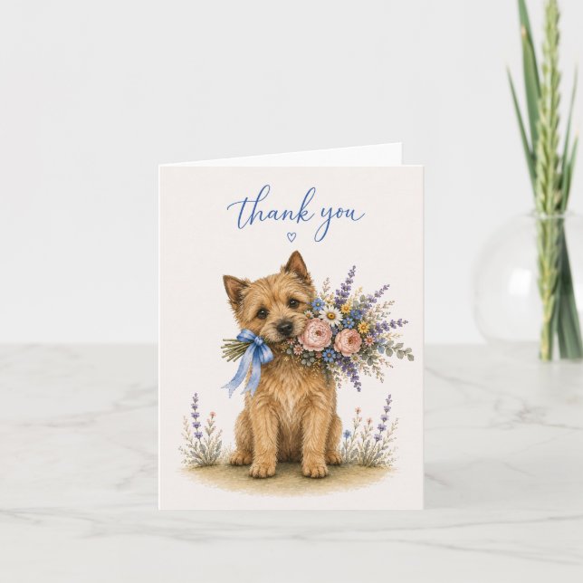 Tarjeta De Agradecimiento Ramo de flores Terrier de Norwich Gracias (Anverso)